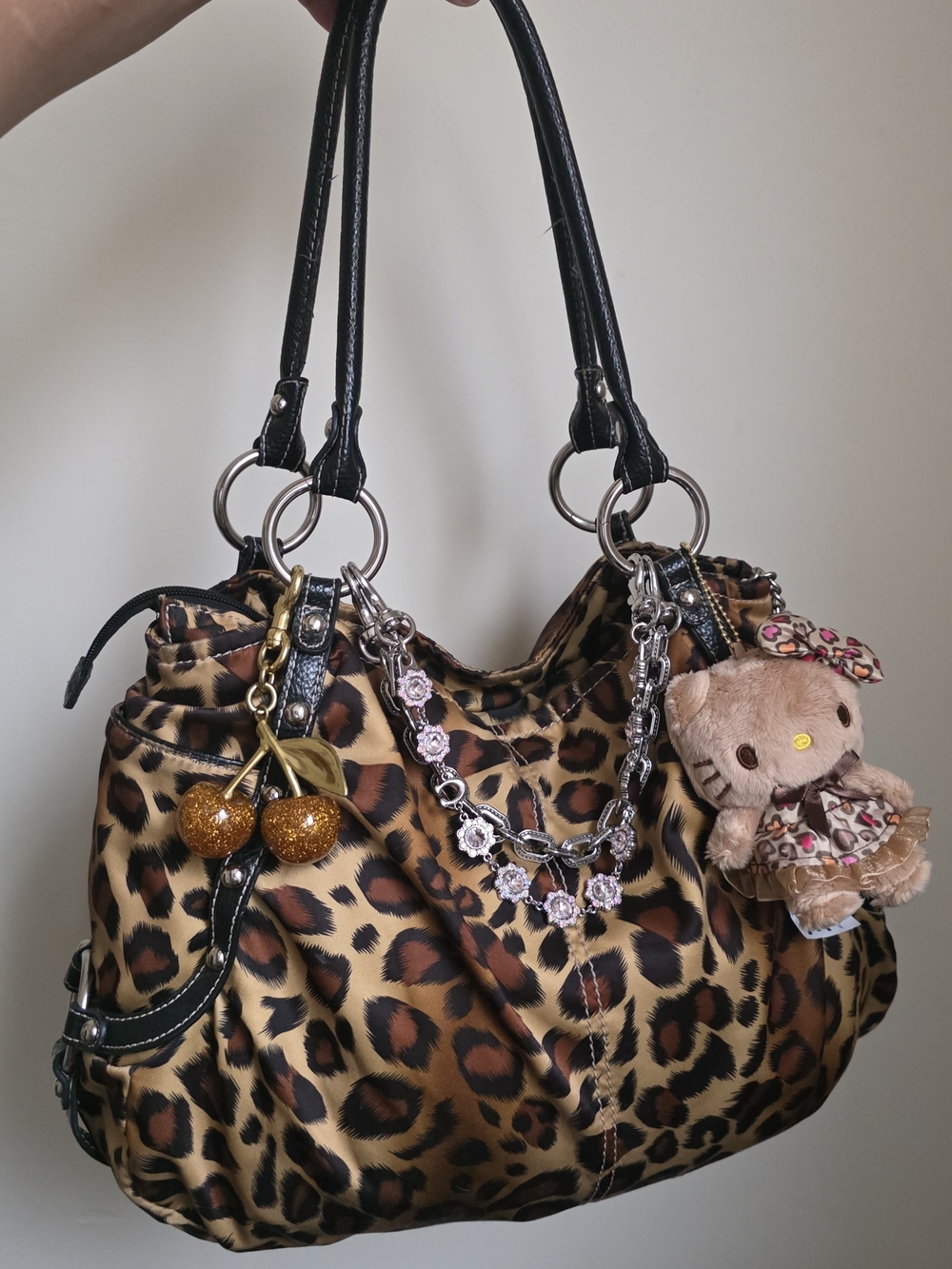 Kathy Van Zeeland Leopard Print Sculpted Satchel with Black Handles